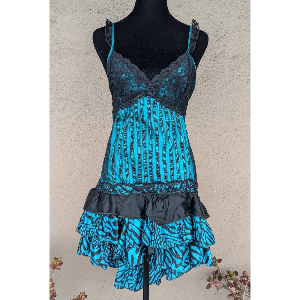 💜Kelsey’s Creations Turquoise & Black High-Low Corset Dress